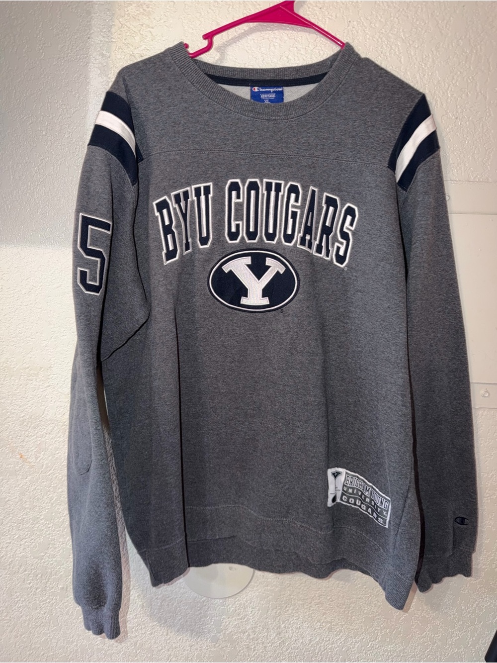 Champion Gray & Navy BYU Cougars Crewneck Sweatshirt